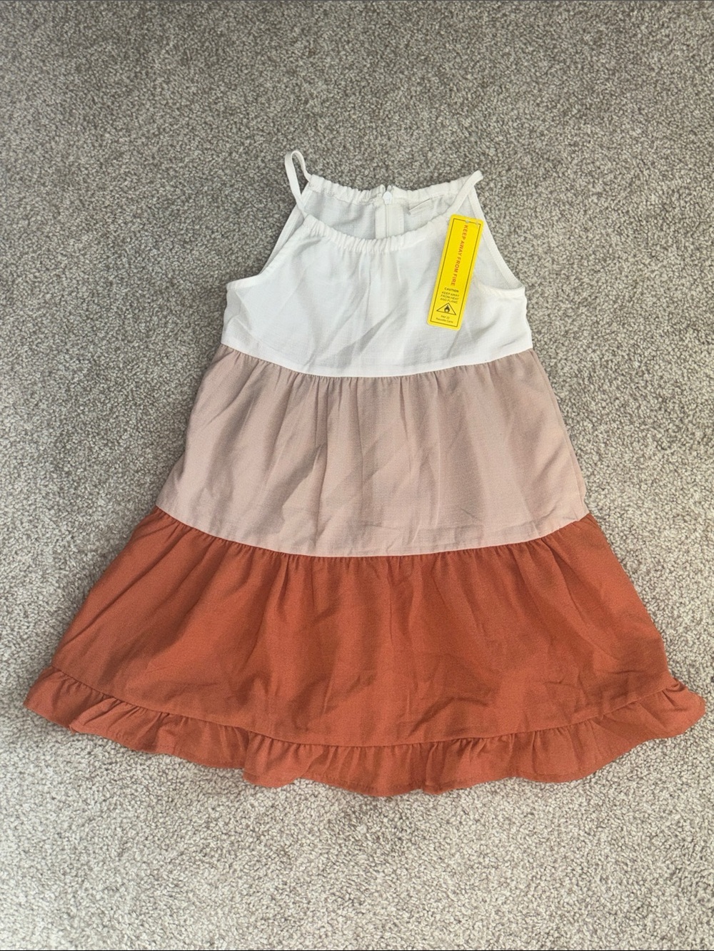 SHEIN White Blush Rust Colorblock Tiered Sundress